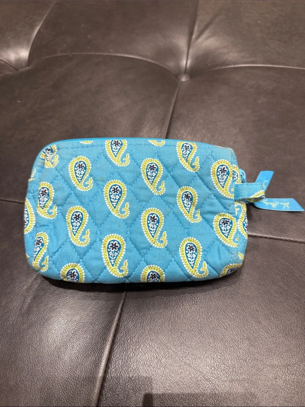 Vera Bradley Quilted Retired Bermuda Blue & Lime Green Paisley Zip Pouch